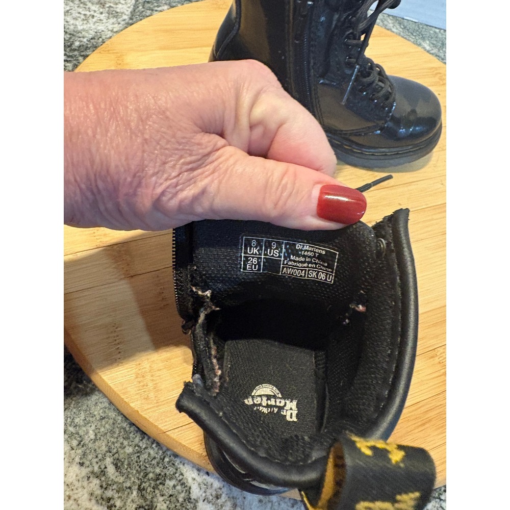 Kids Dr Martens Black Patent Leather Lace Up Zipper Boots Size 9 - Picture 7 of 7